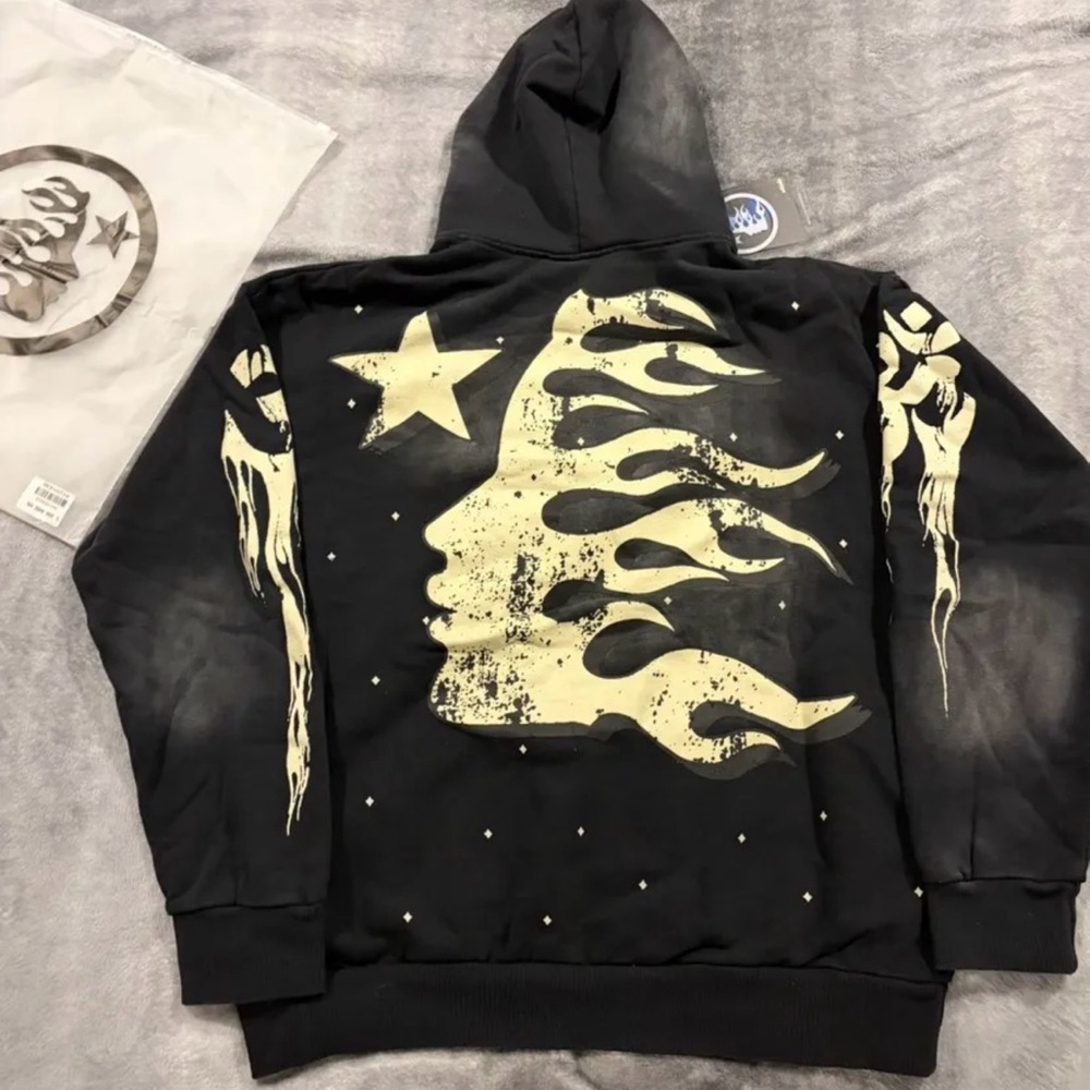Black Hoodie with Cream Graphic Design